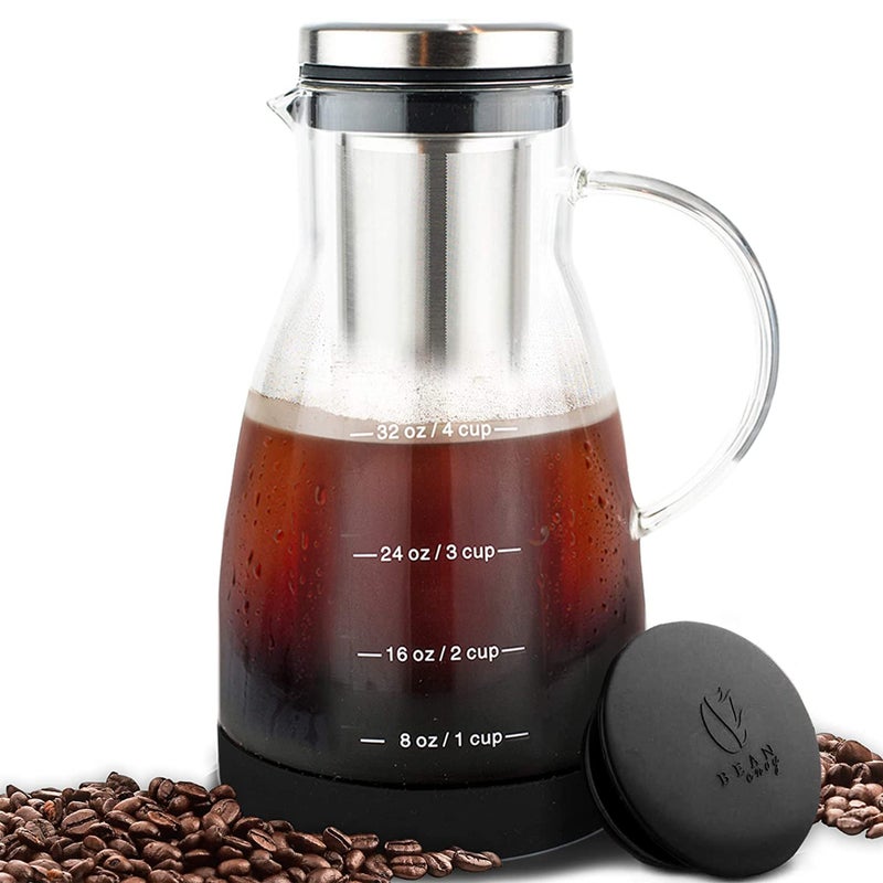 Bean Envy Bean Envy Cold Brew Coffee Maker  32 oz Glass Coffee Cold Brew Maker and Pitcher wSilicone Cap  Base 