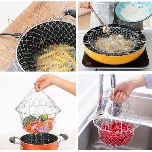 KANISYA Foldable Food Deep Frying Basket for Kitchen Multifunctional Cooking Steam Rinse Deep Frying Stainless Steel Basket Strainer Net Fried Filter Drainage Rack for Fried Food or Fruits (Pack Of 1) - Image 5