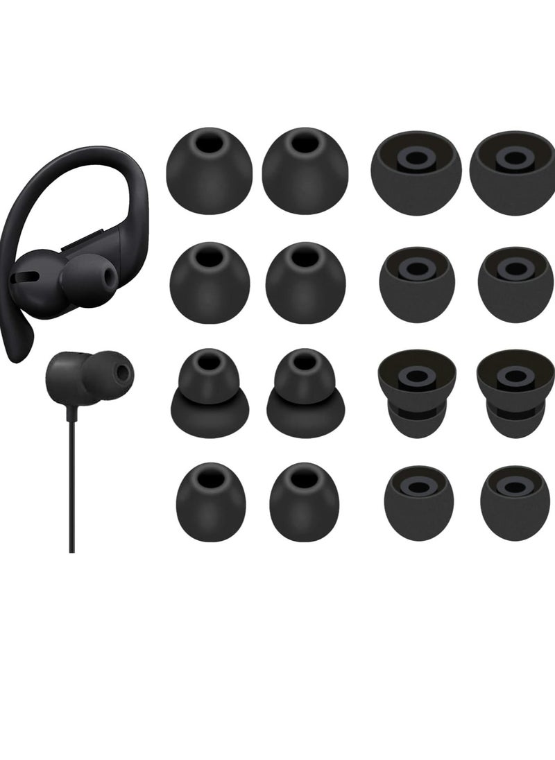 Oasisgalore - 8 Pairs Powerbeats Pro Ear Tips - Soft Silicone Replacement Buds for Noise Reduction, Compatible with Beats Flex/BeatsX- Black. - Image 1