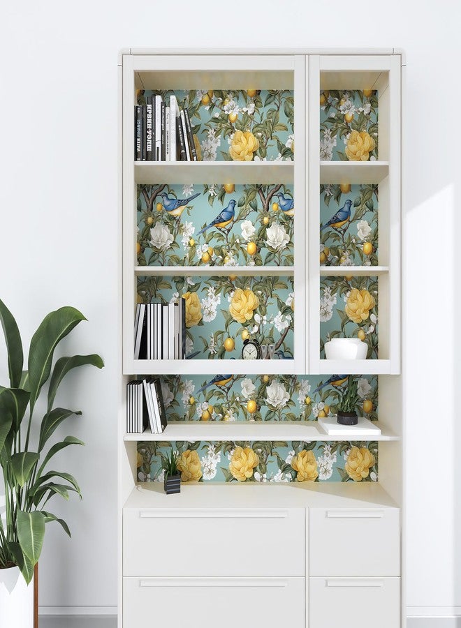Danodoi Blue Bird Wallpaper Peel and Stick Wallpaper Lemon Tree Wallpaper Green Floral Contact Paper for Cabinets Waterproof Self Adhesive Wall Paper for Kitchen Countertop Wall 17.5" x 393" - Image 3