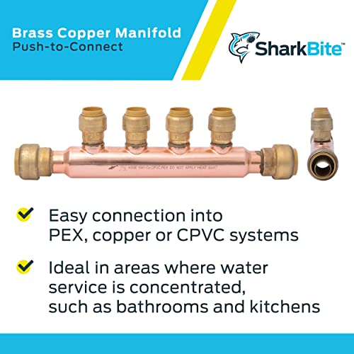 SharkBite 3/4 Inch x 1/2 Inch Outlet 4 Port Open Multi-Port Tee, Push-to-Connect Brass Plumbing Fittings, PEX, Copper, CPVC, 25554LF - Image 4