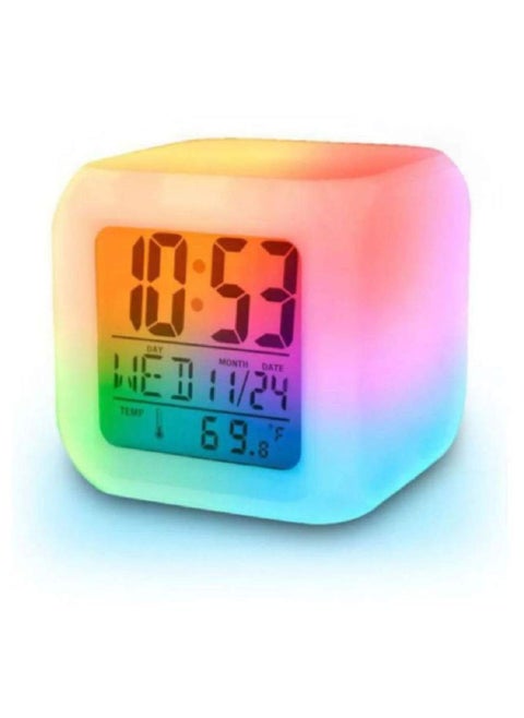 N M Z Abstract Theme ABS Plastic 7 Colour Changing LED Digital Alarm Clock with Date Time Temperature White