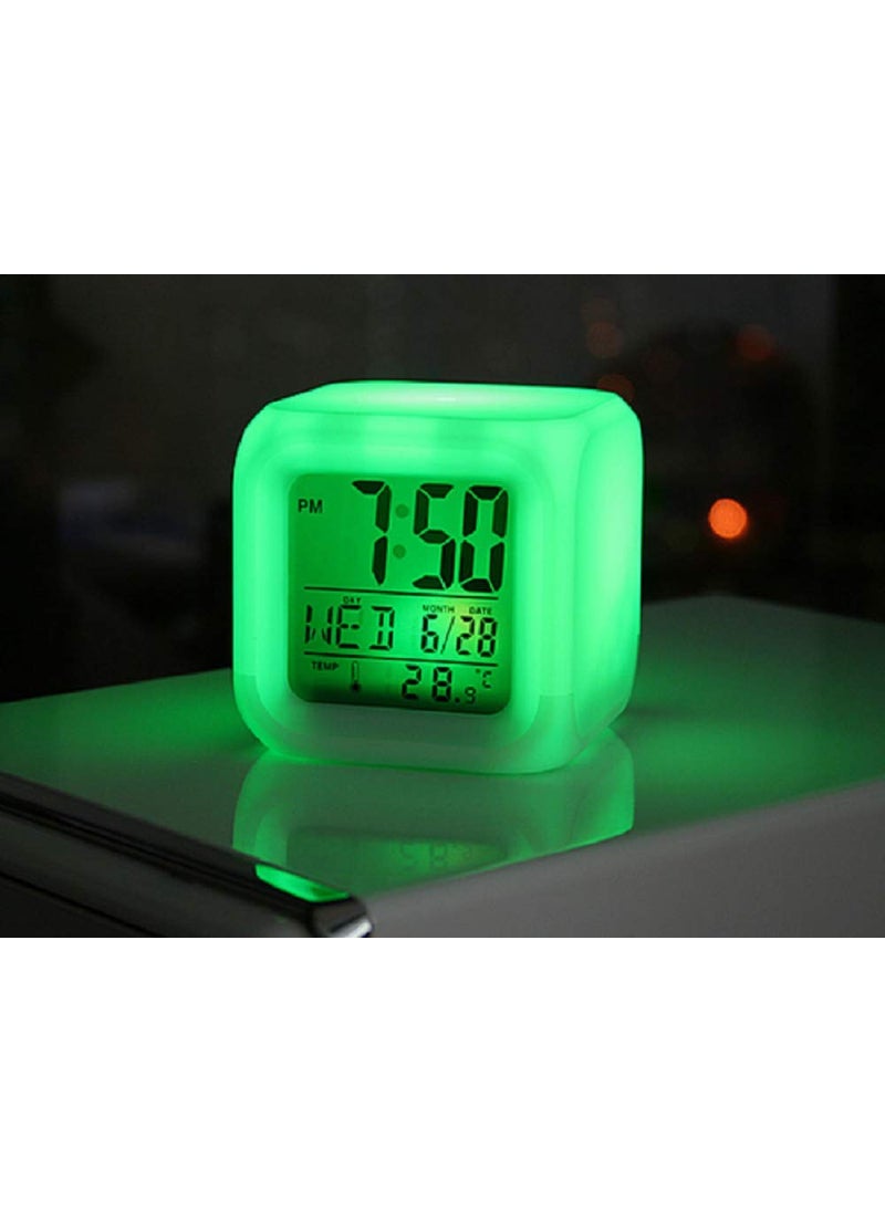 N M Z - N M Z Abstract Theme ABS Plastic 7 Colour Changing LED Digital Alarm Clock with Date Time Temperature White - Image 1