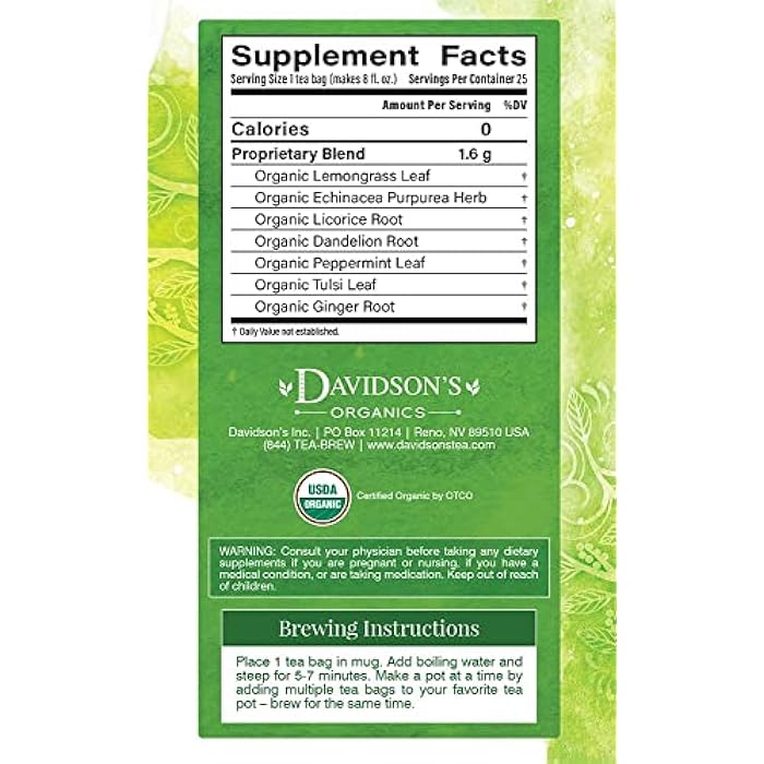 Davidson's Organics, Ayurvedic Infusions, Detox, 25-count Tea Bags, Pack of 6 - Image 4