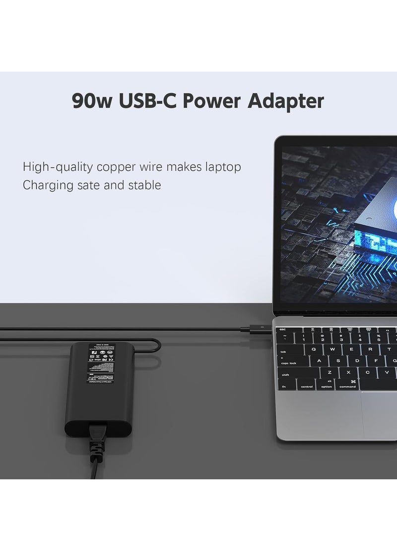 ماركة غير محددة - شاحن لاب توب USB-C بقدرة 90 واط لديل لاتيتيود 3400 3500 5300 5310 5289 5480 5400 5280 5580 7380 7480 7390 7280 ديل XPS 9250 9350 9550 LA90PM1 محول طاقة 70 أسود - Image 1