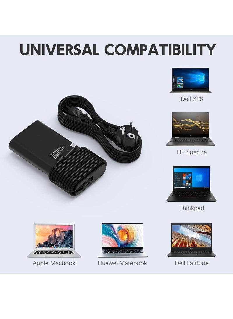 ماركة غير محددة - شاحن لاب توب USB-C بقدرة 90 واط لديل لاتيتيود 3400 3500 5300 5310 5289 5480 5400 5280 5580 7380 7480 7390 7280 ديل XPS 9250 9350 9550 LA90PM1 محول طاقة 70 أسود - Image 1