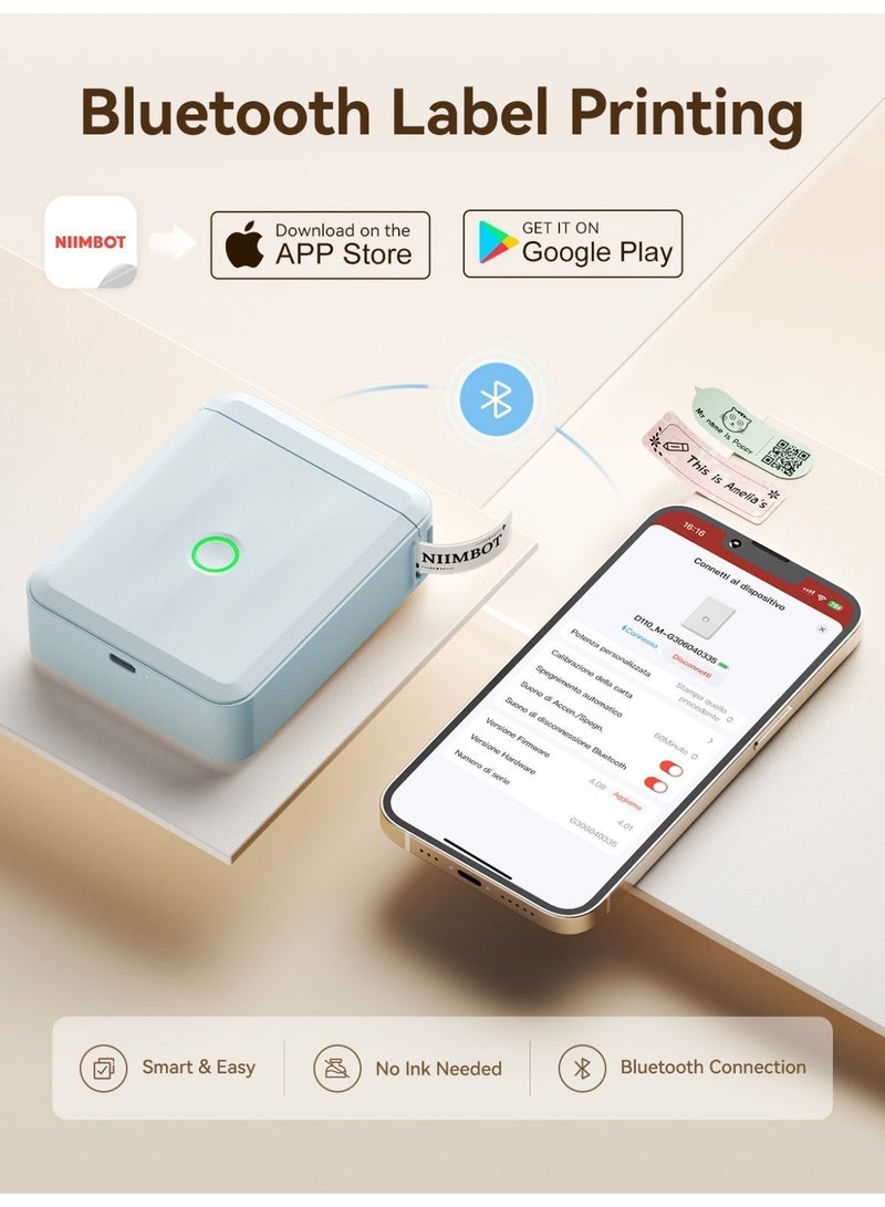 نيمبوت آلة صنع الملصقات NIIMBOT D110، طابعة ملصقات حرارية بتقنية البلوتوث لتنظيم المدرسة والمنزل والمكتب، طابعة حرارية صغيرة، مع شريط ملصقات واحد، باللون الأزرق - Image 5