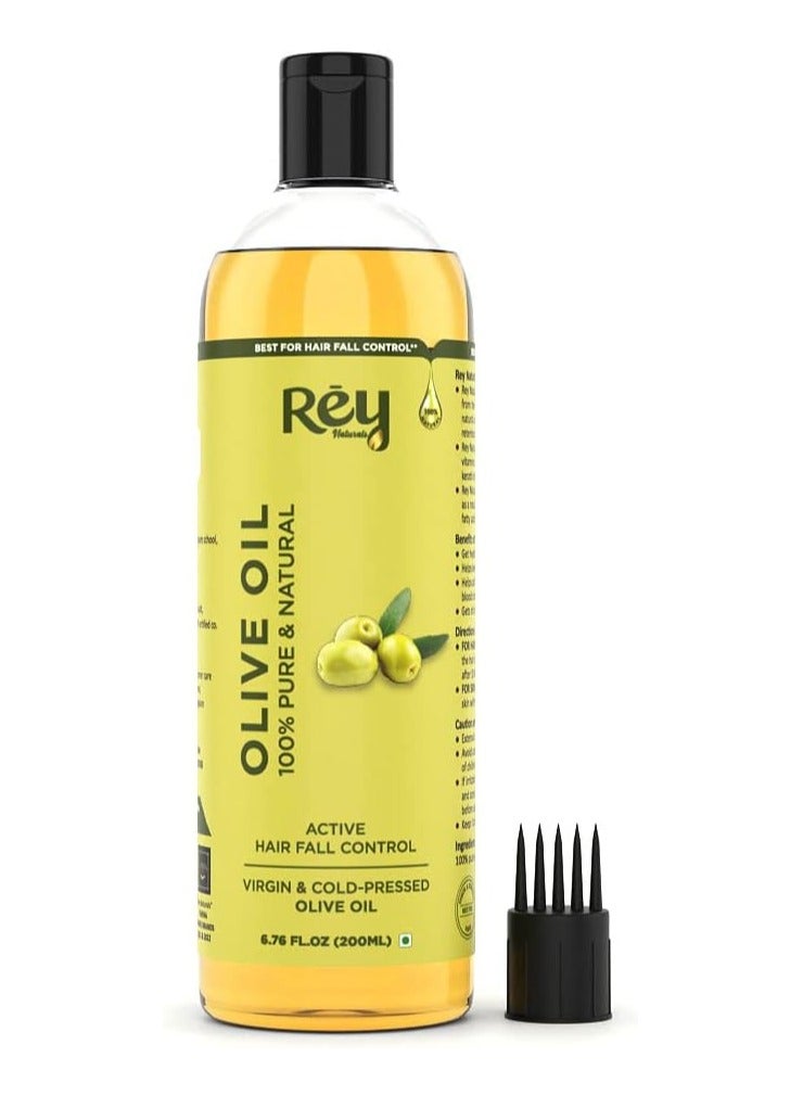 Rey Naturals ReyNaturals Olive Oil Extra Virgin | Cold Pressed Olive Oil For Massage | Extra Light Olive Oil For Skin 200 ml - Image 1