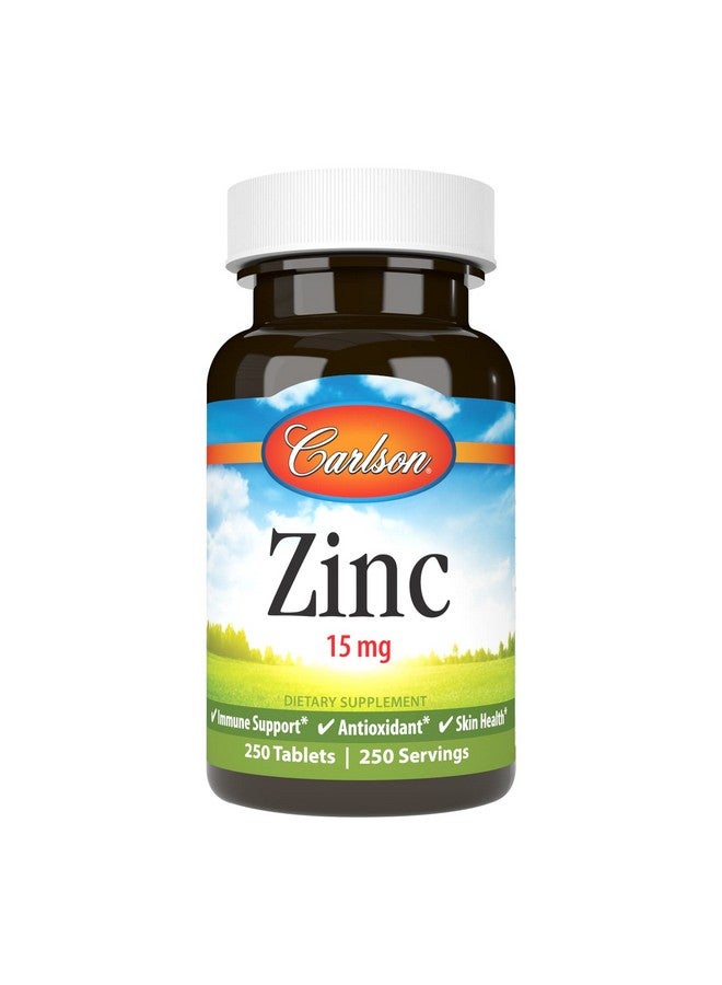 Carlson Zinc 15 Mg Zinc Supplement Zinc Gluconate Immune Support  Skin Health Zinc Tablets Antioxidant Zinc Capsules 250 Tablets - Image 2