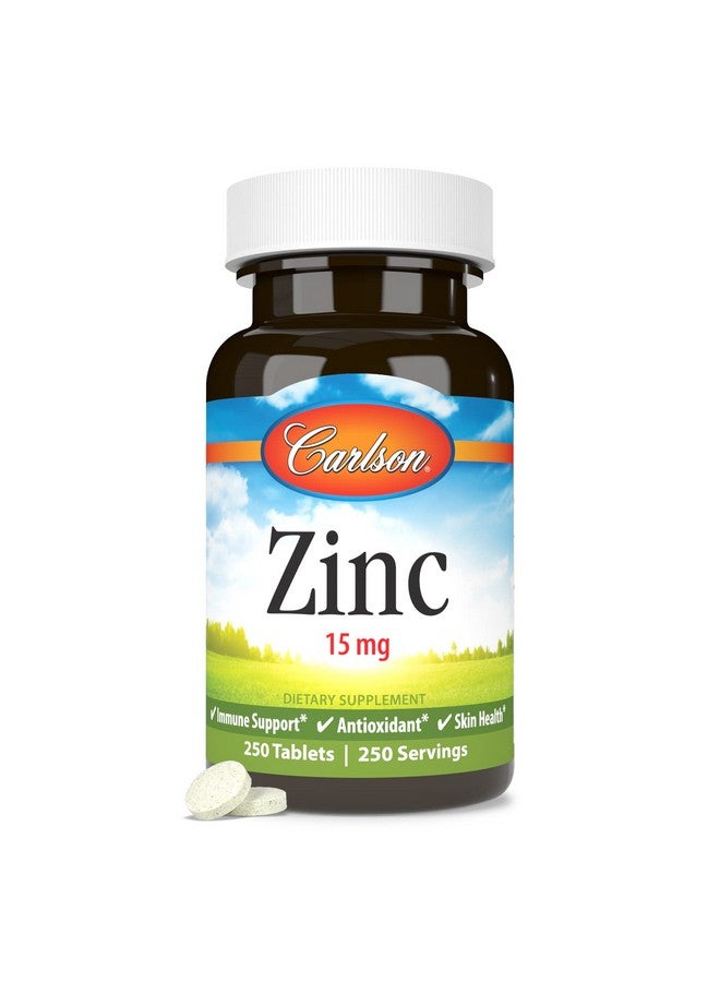 Carlson Zinc 15 Mg Zinc Supplement Zinc Gluconate Immune Support  Skin Health Zinc Tablets Antioxidant Zinc Capsules 250 Tablets - Image 5