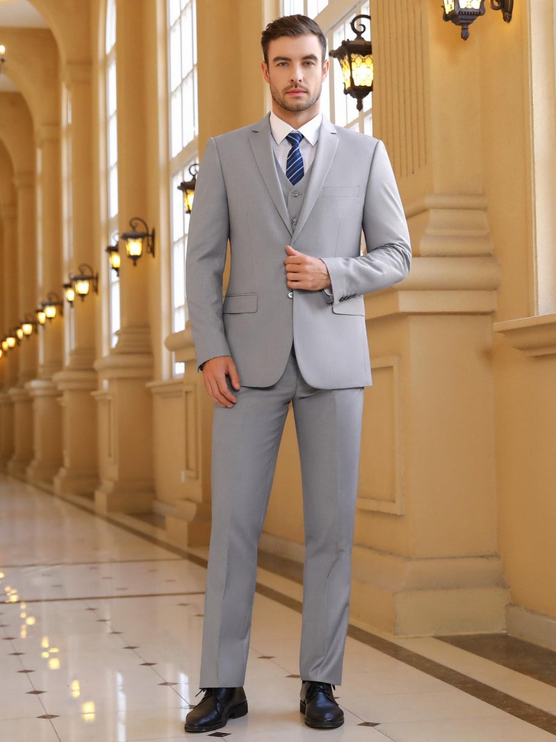 Cooper & Nelson 3 Piece Mens Suit Set, 2 Button Slim Fit Suit for Men, Jacket, Vest, Pants and Tie Light Grey L - Image 4