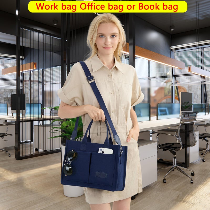 ZHMO Canvas Tote Bag for Women With Compartments and Pockets,Women's Bags Crossbody Bags Work Laptop Tote Bag Large Satchels Handbags Tote Purse Everyday Shoulder Bag for Travel Nurse Teacher Church - Image 3