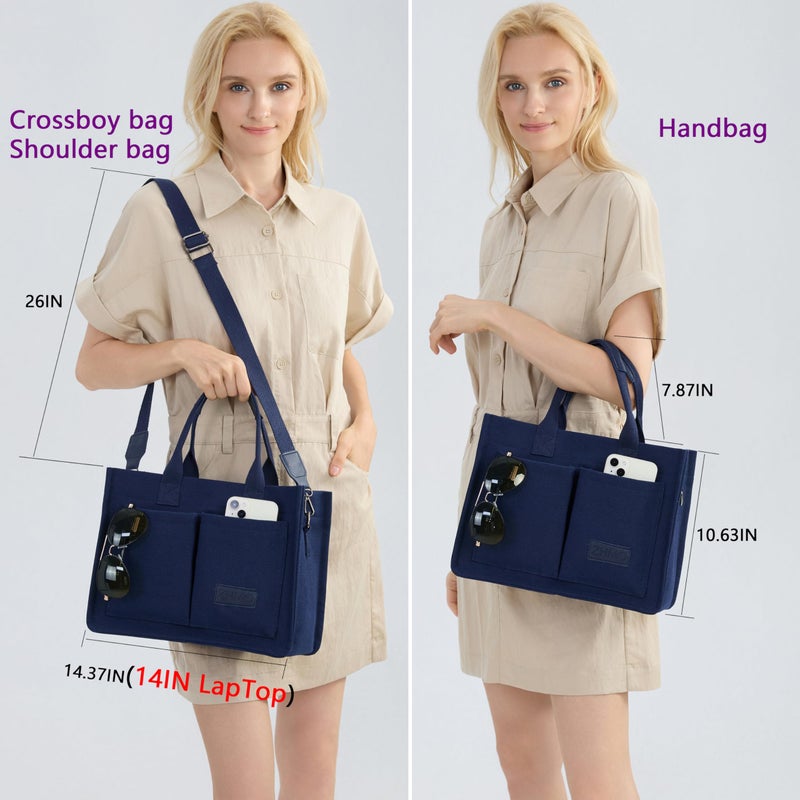 ZHMO Canvas Tote Bag for Women With Compartments and Pockets,Women's Bags Crossbody Bags Work Laptop Tote Bag Large Satchels Handbags Tote Purse Everyday Shoulder Bag for Travel Nurse Teacher Church - Image 2