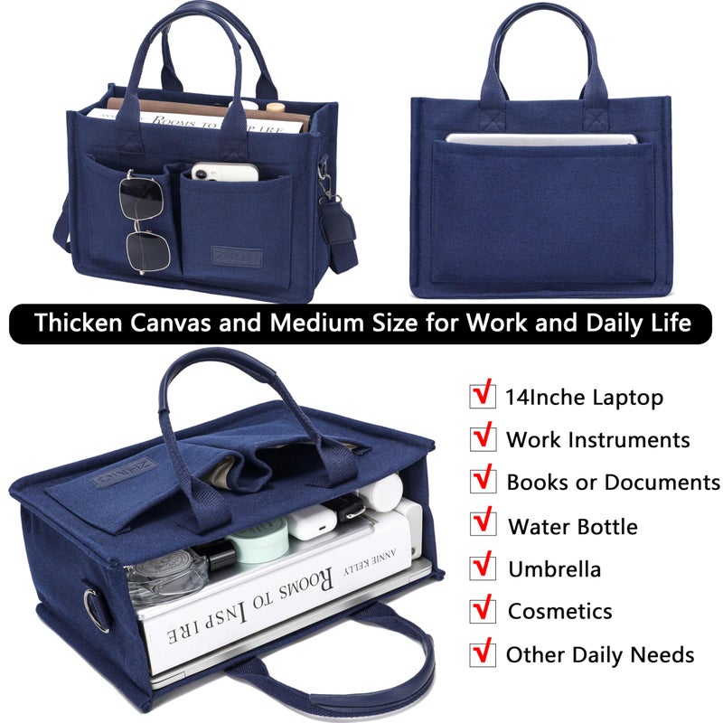 ZHMO Canvas Tote Bag for Women With Compartments and Pockets,Women's Bags Crossbody Bags Work Laptop Tote Bag Large Satchels Handbags Tote Purse Everyday Shoulder Bag for Travel Nurse Teacher Church - Image 4