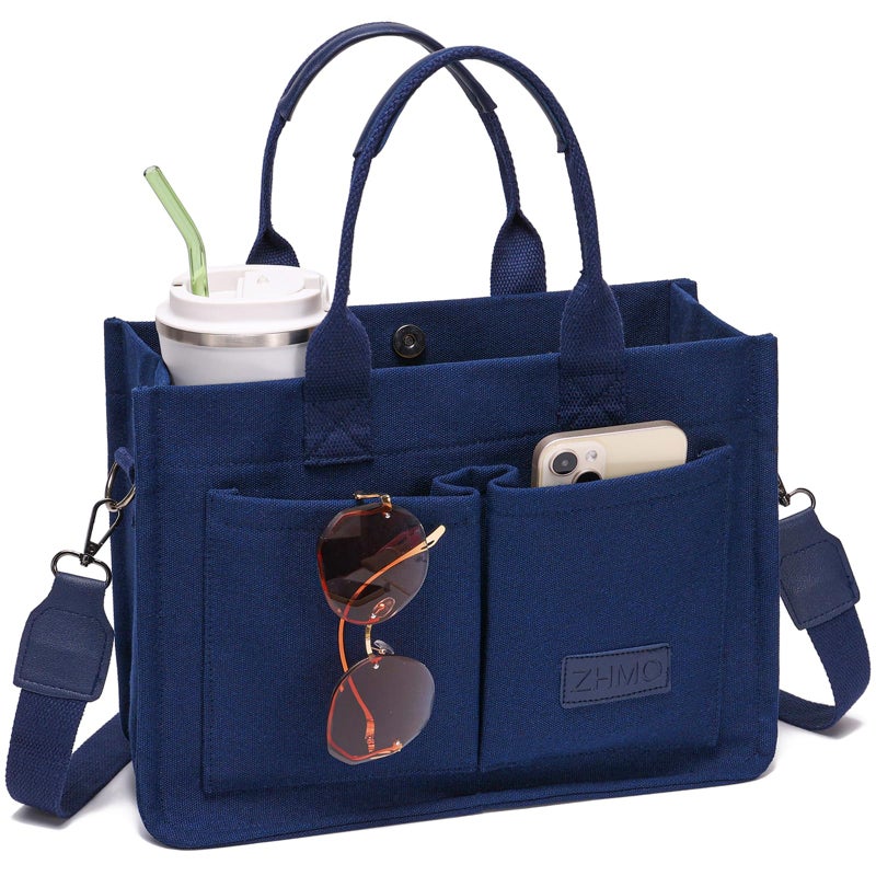 ZHMO Canvas Tote Bag for Women With Compartments and Pockets,Women's Bags Crossbody Bags Work Laptop Tote Bag Large Satchels Handbags Tote Purse Everyday Shoulder Bag for Travel Nurse Teacher Church - Image 1