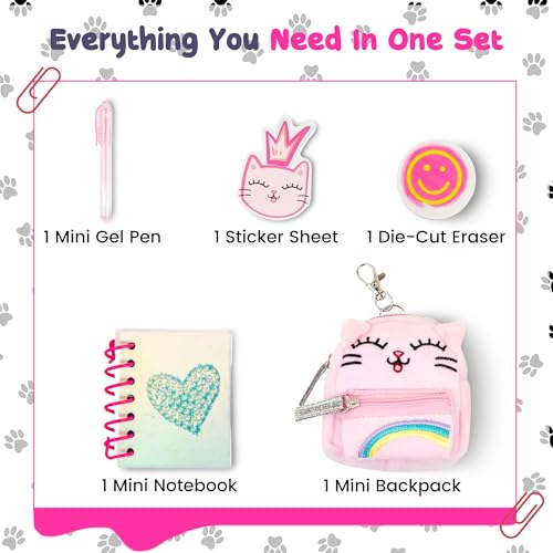 VOTUM Cat Keychain Charm for Backpacks, Purses, Handbags, Car Keys with Stationery Set - Includes Mini Notebook, Gel Pen, Eraser, Stickers - Portable & Fun Gift for Tweens & Adults Ages 8+ - Image 2