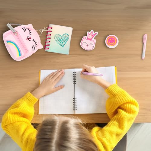 VOTUM Cat Keychain Charm for Backpacks, Purses, Handbags, Car Keys with Stationery Set - Includes Mini Notebook, Gel Pen, Eraser, Stickers - Portable & Fun Gift for Tweens & Adults Ages 8+ - Image 5