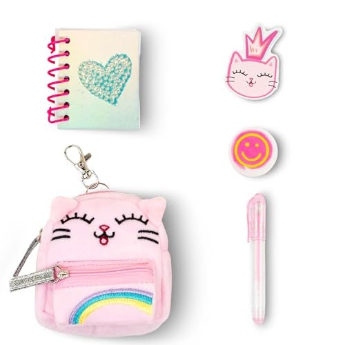 VOTUM Cat Keychain Charm for Backpacks, Purses, Handbags, Car Keys with Stationery Set - Includes Mini Notebook, Gel Pen, Eraser, Stickers - Portable & Fun Gift for Tweens & Adults Ages 8+ - Image 1