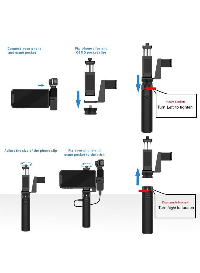 Smatree Portable Osmo Pocket 2 PowerStick Compatible for DJI Pocket 1/2, Handheld Smartphone Holder Mount Bracket Set With Tripod - Image 4