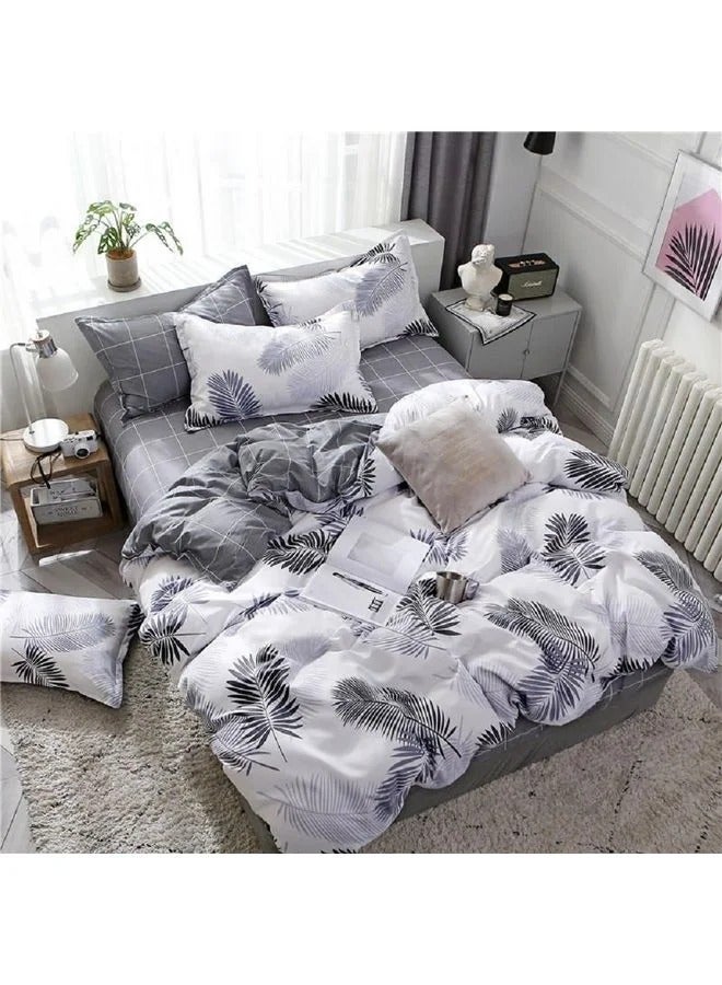 4-Piece Bedding Sheet set Comforter Luxurious Cotton and Soft Microfiber with 1 Duvet Quilt Cover And 1 Flat 2 Pillowcases Polyester Grey 200 x 230cm - Image 4