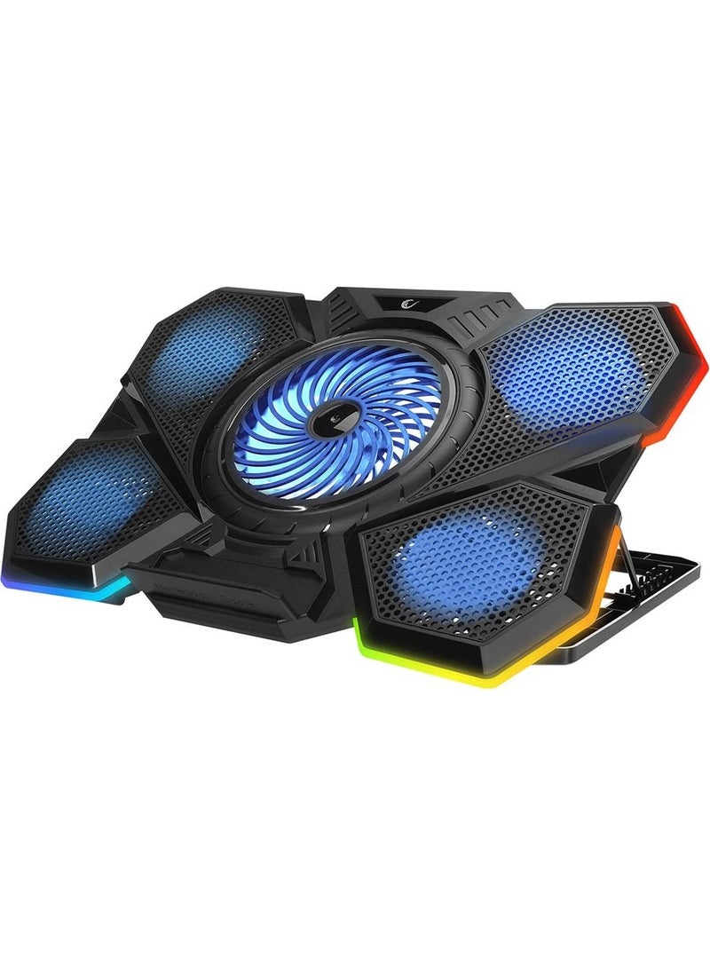 Addison Rampage AD-RC13 Bellatrix Black 5 Fan 2 USB RGB Light 15"-17" Notebook Cooler Stand  - Image 1