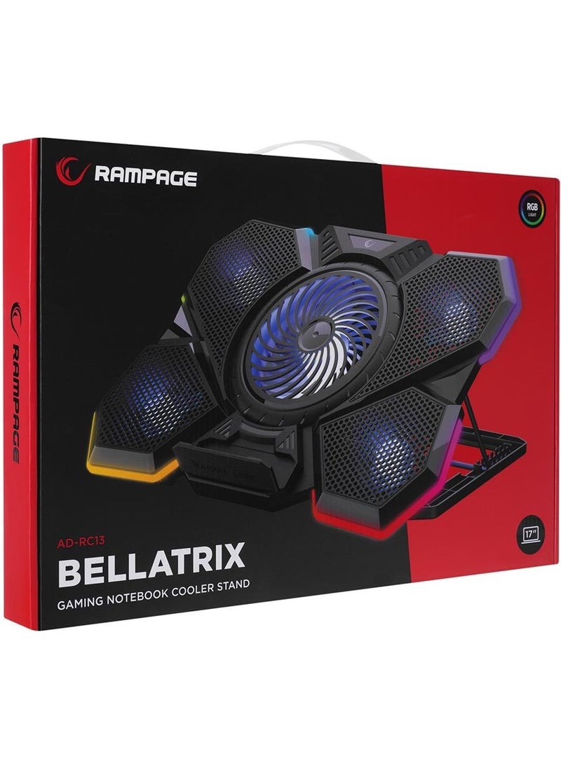 Addison Rampage AD-RC13 Bellatrix Black 5 Fan 2 USB RGB Light 15"-17" Notebook Cooler Stand  - Image 2