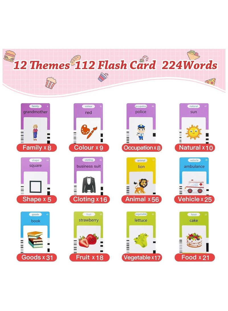 بطاقات فلاش الناطقة باللغة الإنجليزية من فيلي، ألعاب تعليمية 1 2 3 4 5 6 سنوات لعبة أطفال بعمر ألعاب تعليمية مع بطاقات 112 ورقة من 224 كلمة عيد ميلاد مونتيسوري... - Image 5