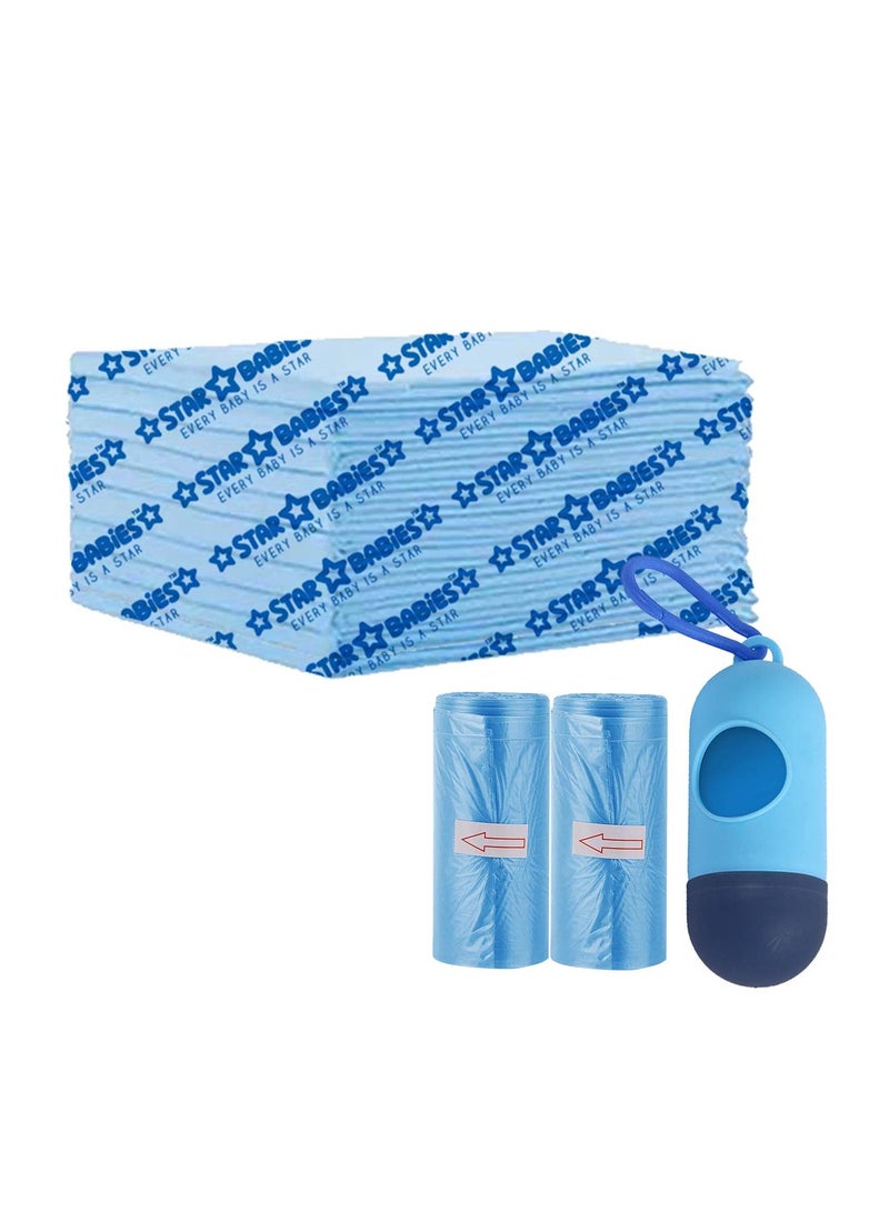 STAR BABiES حزمة كومبو (حقيبة معطرة 2 قطعة مع موزع، حصيرة تغيير قابلة للتخلص 10 قطع) - أزرق - Image 1