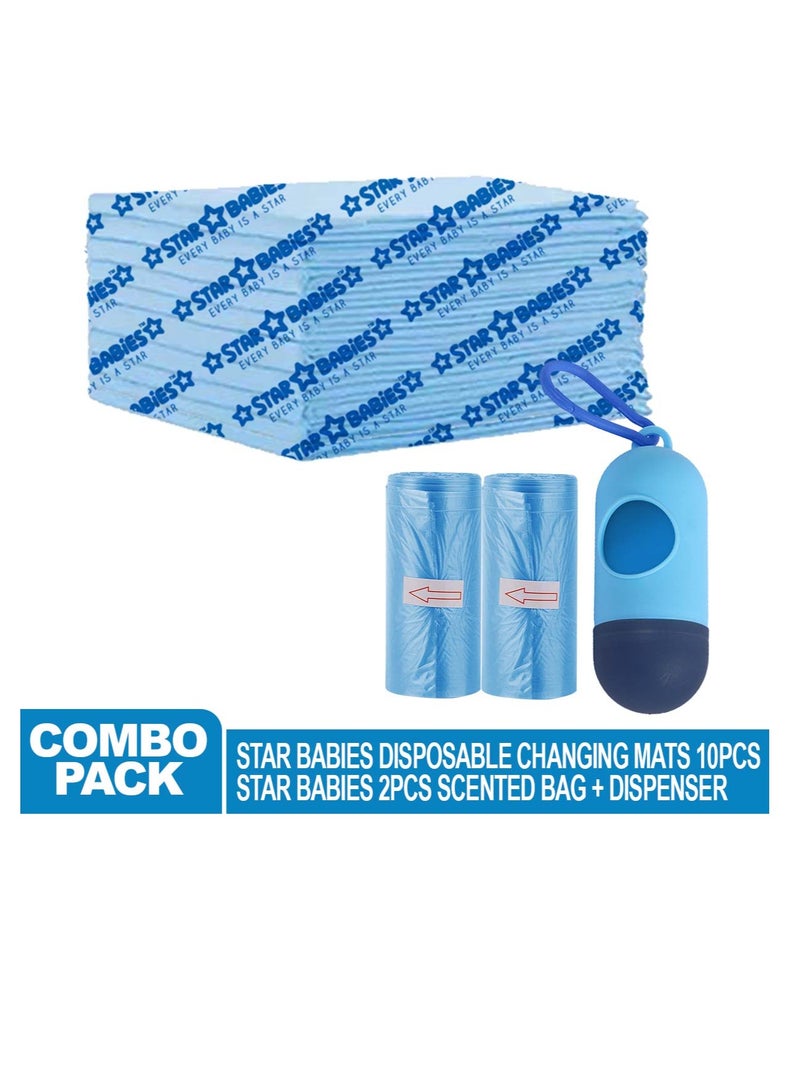 STAR BABiES حزمة كومبو (حقيبة معطرة 2 قطعة مع موزع، حصيرة تغيير قابلة للتخلص 10 قطع) - أزرق - Image 2