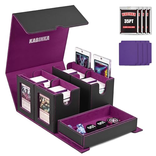 Kabinka Commander Deck Box for MTG Fits 400 DoubleSleeved Card Storage 5 IN 1 Removable Card Case with Dice Tray Display Window for TCGPTCGEDH 4 Magnetic One Touch Holders Black Purple
