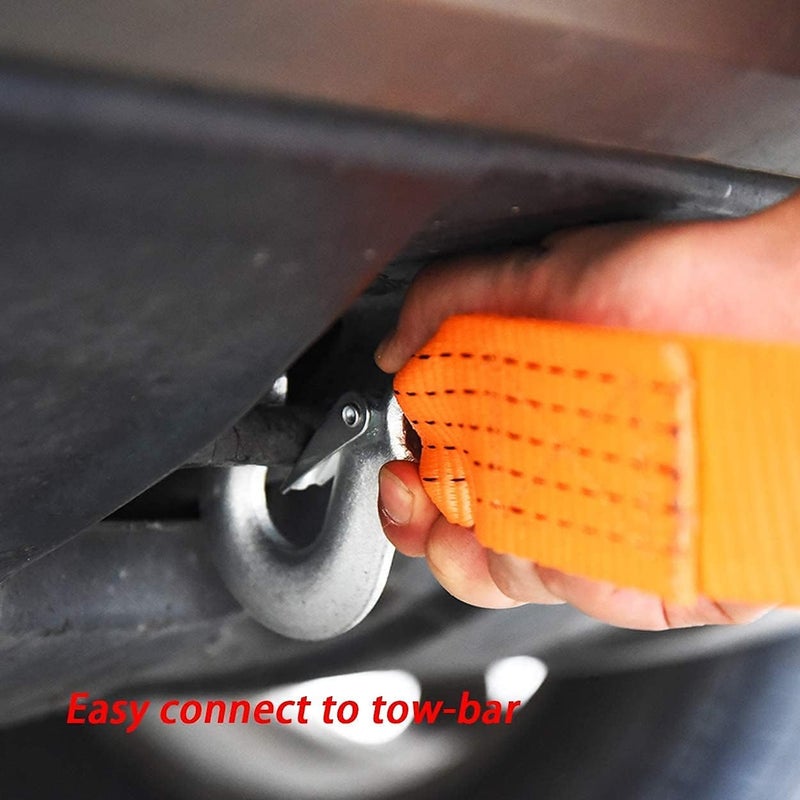 TONSYL Heavy Duty Breakdown Recovery & Towing Tow Belt Strap RopeHeavy Duty Tow Belt Safety Hooks Durable Long Super Strong Emergency Car Towing Rope (Orange 3 Ton & 3 Mtr) - Image 2