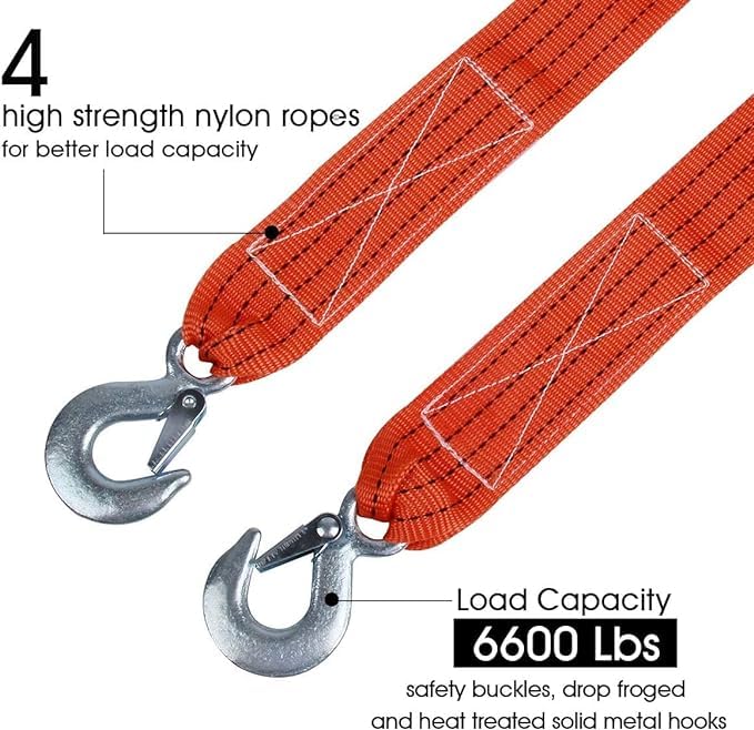 TONSYL Heavy Duty Breakdown Recovery & Towing Tow Belt Strap RopeHeavy Duty Tow Belt Safety Hooks Durable Long Super Strong Emergency Car Towing Rope (Orange 3 Ton & 3 Mtr) - Image 1