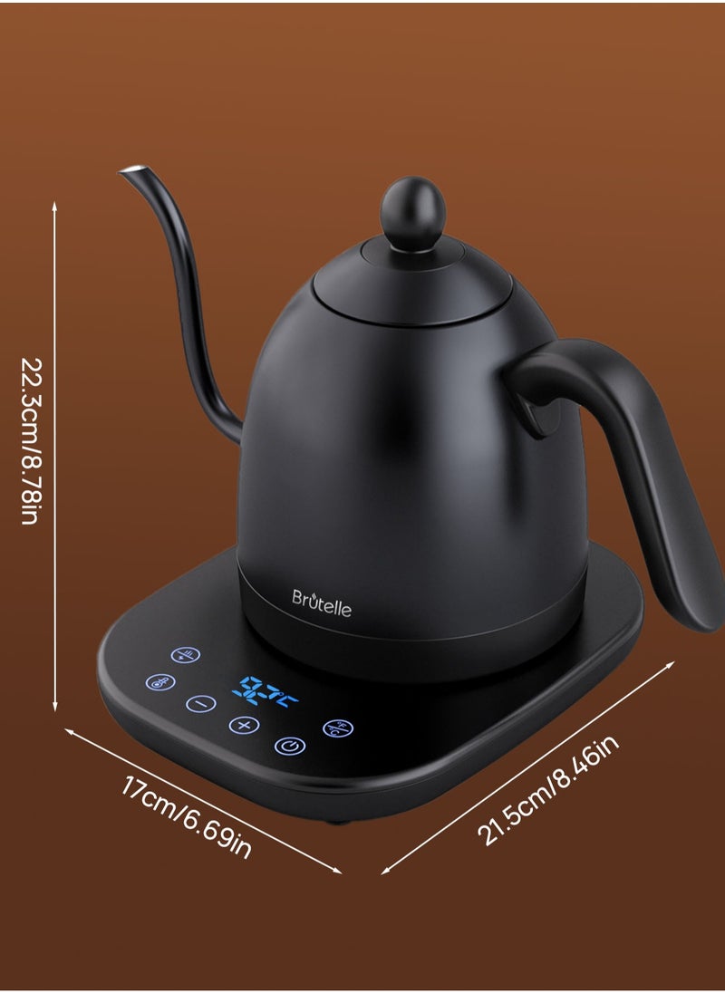 Brutelle - Electric Gooseneck Kettle V60 Coffee Kettle Tea Kettle 0.8L 1200W Power Adjustable Temperature with Insulation Quick Heating Perfect for Pour-Over Coffee at Home and Office Matte Black - Image 1
