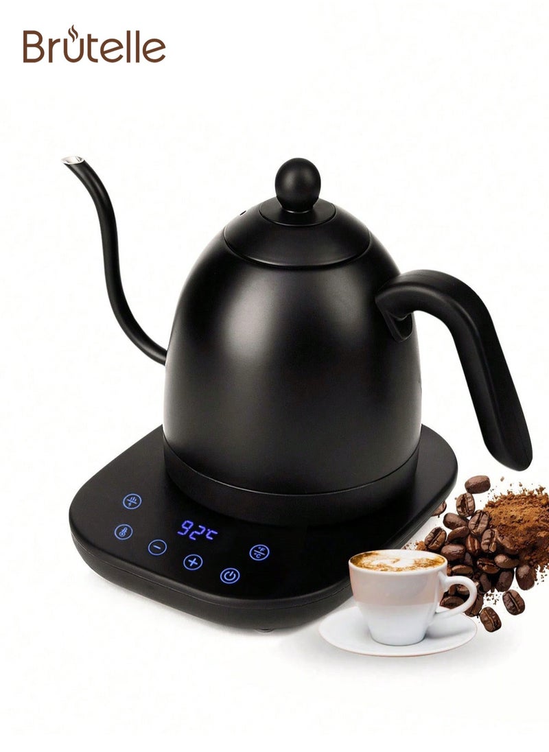 Brutelle - Electric Gooseneck Kettle V60 Coffee Kettle Tea Kettle 0.8L 1200W Power Adjustable Temperature with Insulation Quick Heating Perfect for Pour-Over Coffee at Home and Office Matte Black - Image 1