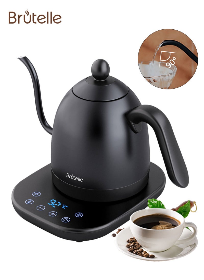 Brutelle - Electric Gooseneck Kettle V60 Coffee Kettle Tea Kettle 0.8L 1200W Power Adjustable Temperature with Insulation Quick Heating Perfect for Pour-Over Coffee at Home and Office Matte Black - Image 1