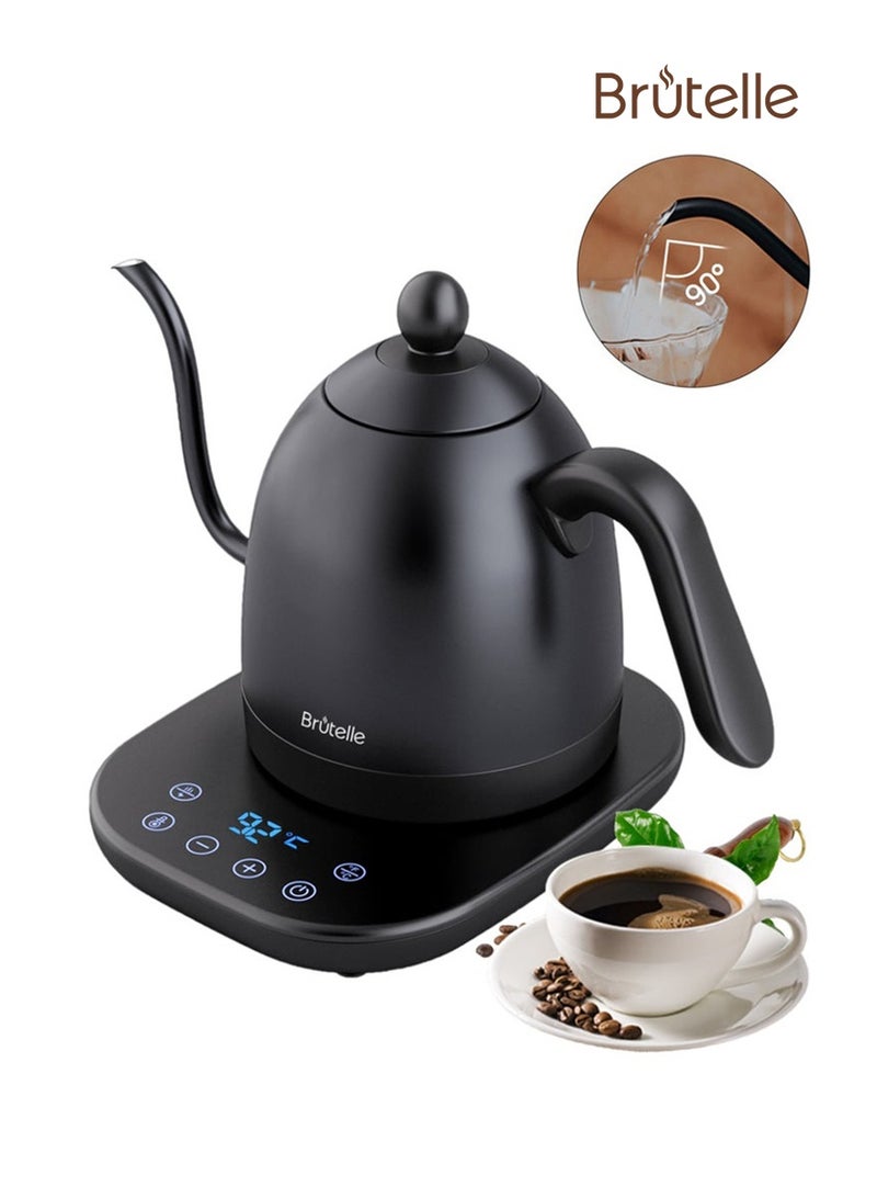 بريتيل غلاية كهربائية برقبة الإوزة، غلاية قهوة V60، بسعة 0.8 لتر وقوة 1200 واط، مع ضبط درجة الحرارة وعزل حراري، تسخين سريع، مثالية لتحضير القهوة بالتقطير في المنزل أو المكتب، باللون الأسود غير اللامع. - Image 1