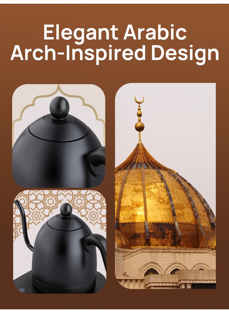 بريتيل غلاية كهربائية برقبة الإوزة، غلاية قهوة V60، بسعة 0.8 لتر وقوة 1200 واط، مع ضبط درجة الحرارة وعزل حراري، تسخين سريع، مثالية لتحضير القهوة بالتقطير في المنزل أو المكتب، باللون الأسود غير اللامع. - Image 3