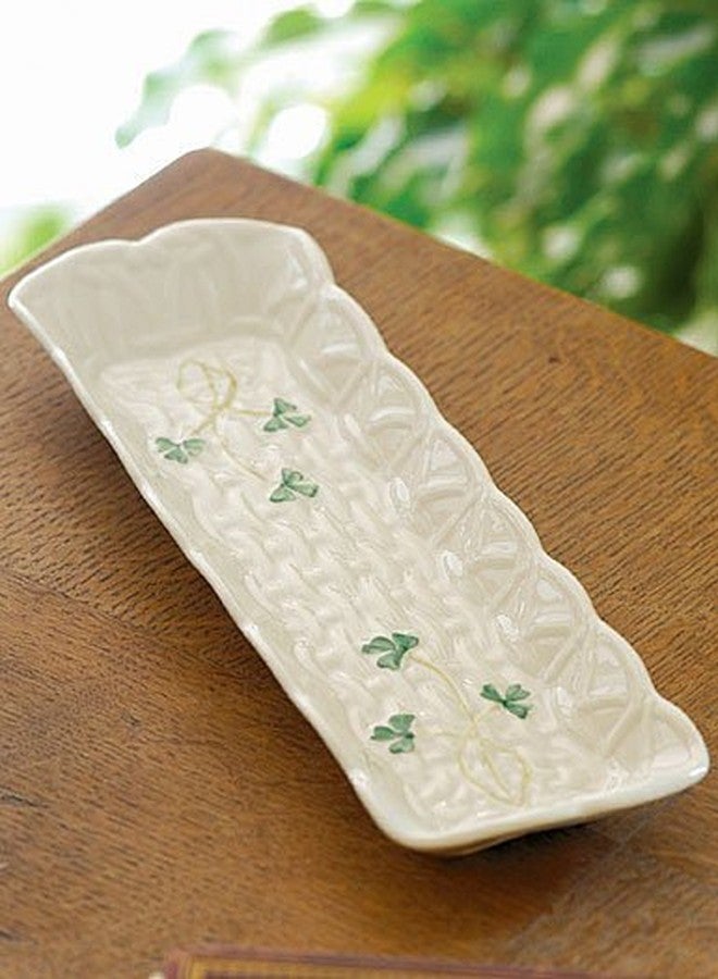 Belleek Classic Shamrock Mint Tray, Made in Ireland Hand Painted Parian China Serving Tray, 1.9-Inch H x 9.5-Inch L x 3-Inch W - Image 3