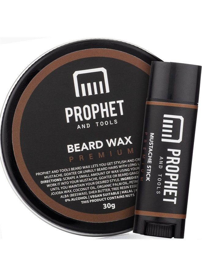 Prophet and Tools Strong Wax Duo for Beard, Hair and Mustache - Holds up to 24hrs and Easily Washes Out - Non-Damaging Formula, Great for Moulding and Styling - Mustache Styling Wax Stick Included - Image 1