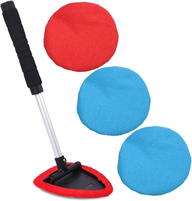 AutoEC Windshield Cleaner Tool, Car Inside Windshield Cleaner Tool，Inside Car Window Cleaning Tool Kit, Window Glass Wiper Kit Comes with 4 Washable & Reusable Microfiber Pads, 2 Wet and 2 Dry Use - Image 1