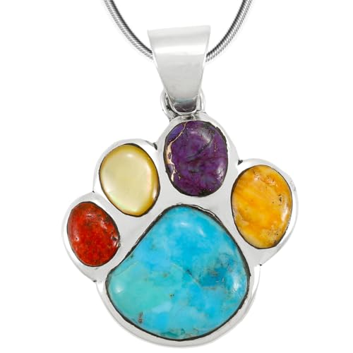 Turquoise Network Dog Paw Pendant Necklace in 925 Sterling Silver with Genuine Gemstones & Gemstones (Multi w/Sterling Chain) - Image 1