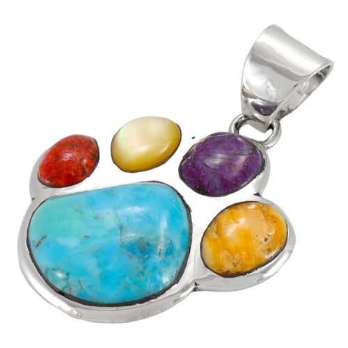 Turquoise Network Dog Paw Pendant Necklace in 925 Sterling Silver with Genuine Gemstones & Gemstones (Multi w/Sterling Chain) - Image 3