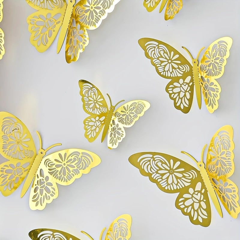 AMFIN (Pack of 12) 3D Metallic Butterfly Wall Stickers, Art Decor. Removable DIY Paper Butterflies for Living Room, Bedroom, Nursery, Party Decorations, Birthday - Gold - Image 4