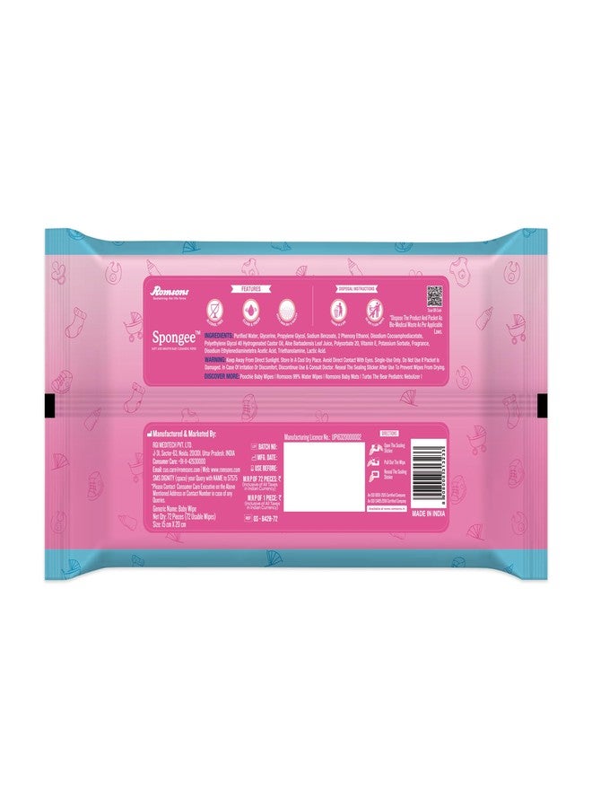 Dignity Spongee Soft and Smooth Baby Cleansing Wet Wipes with Aloe Vera Extract, 150x200 mm (Pack of 2) 144 Wipes - Image 2