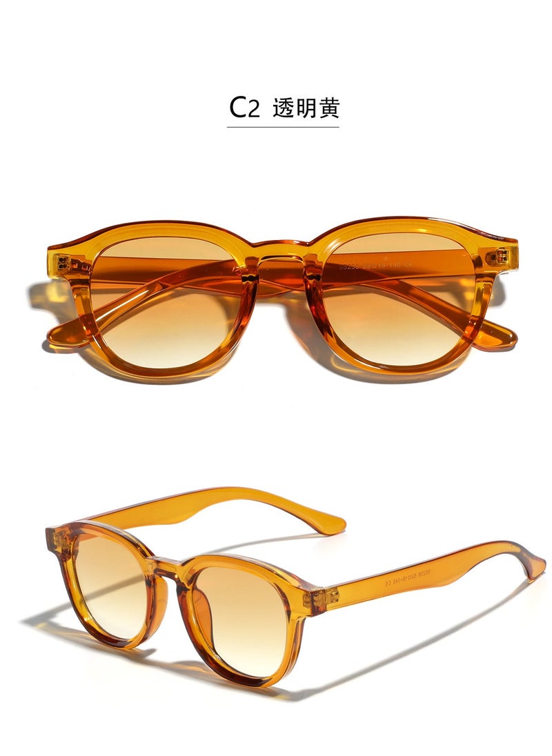 Retro Round Sunglasses Unisex Fashion C2 transparent yellow