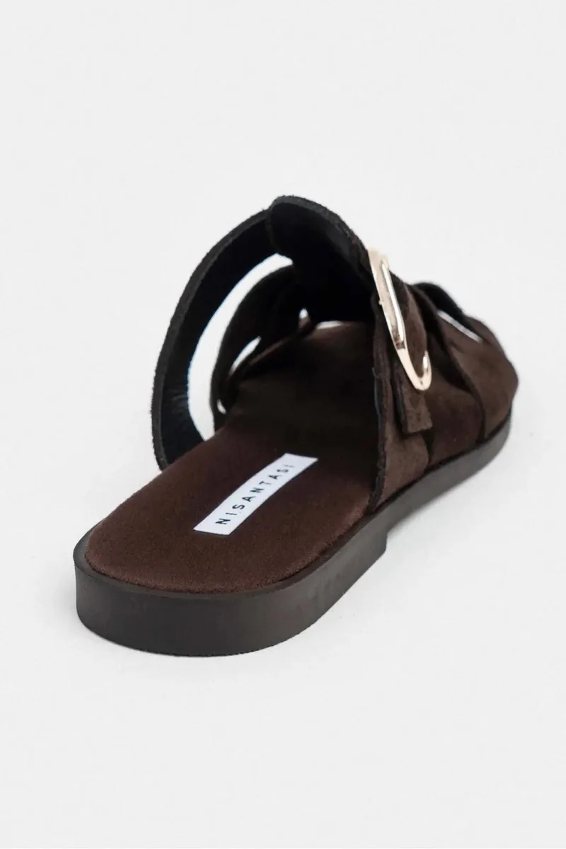 Nisantasi Shoes  Honey Genuine Suede Buckle Detail Flat Mules for Women | Best Price UAE