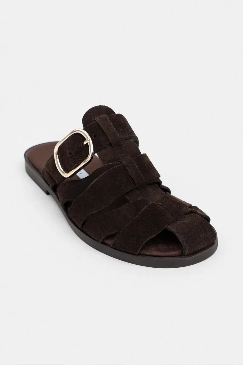 Nisantasi Shoes Honey Genuine Suede Buckle Detail Flat Mules