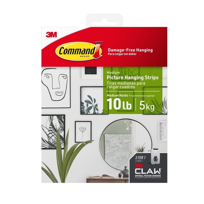 Command And 3M Claw Picture Hanging Kit  10 Lb Medium Picture Hanging Strips 8 Pairs (16 Strips) And 45  25  & 15 Lb 3M Claw Picture Hangers  Hanging Picture Frames For Home Decor And Room Decor - Image 1