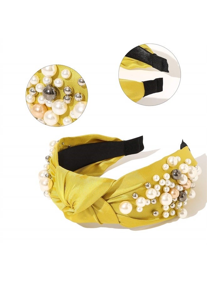 Headbands for Women Head Bands - Knotted Pearl Headband Diademas Para Mujer De Moda Hair Accessories Hairbands for Girls No Slip Fashion Cute Top Knot Headband Gift for Women Green Yellow Blue