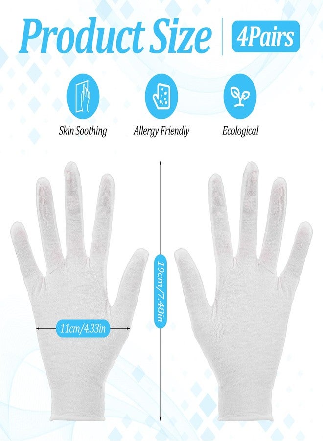 Nogeqi 4 Pairs White Cotton Gloves for Dry Hands Sleeping Women Stretchy Thin Cotton White Gloves Eczema, Hand Glove Moisturizing Overnight for Dry Hand, Eczema, Hands Spa, Jewelry Inspection - Image 5